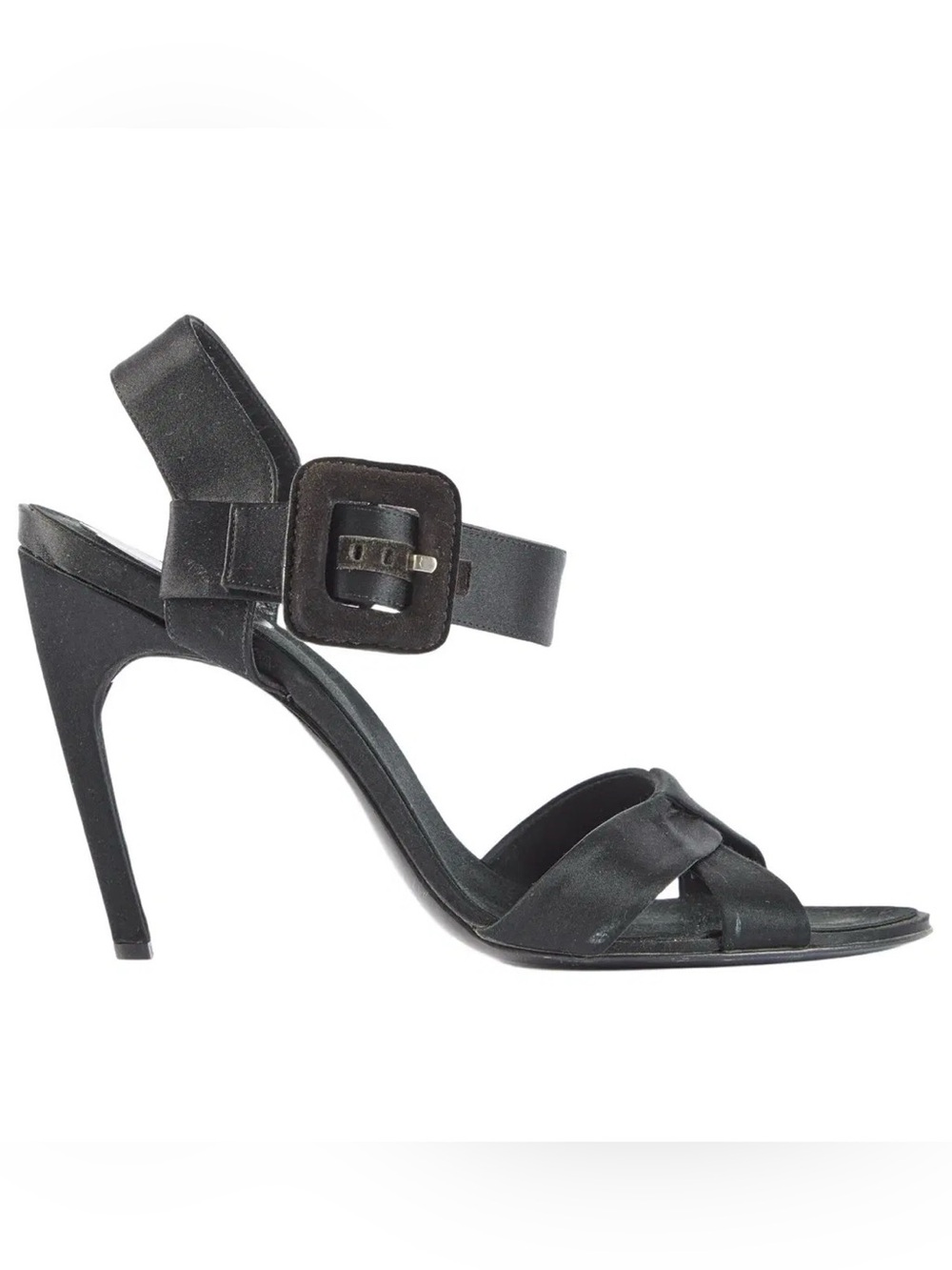 $1,045~ROGER VIVIER~Black Belle Vivier Trompette Heel Oversize Buckle Sandals~6